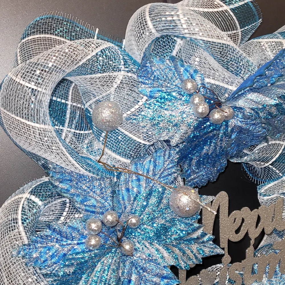 💙Merry Christmas Wreath💙Turquoise & Silver